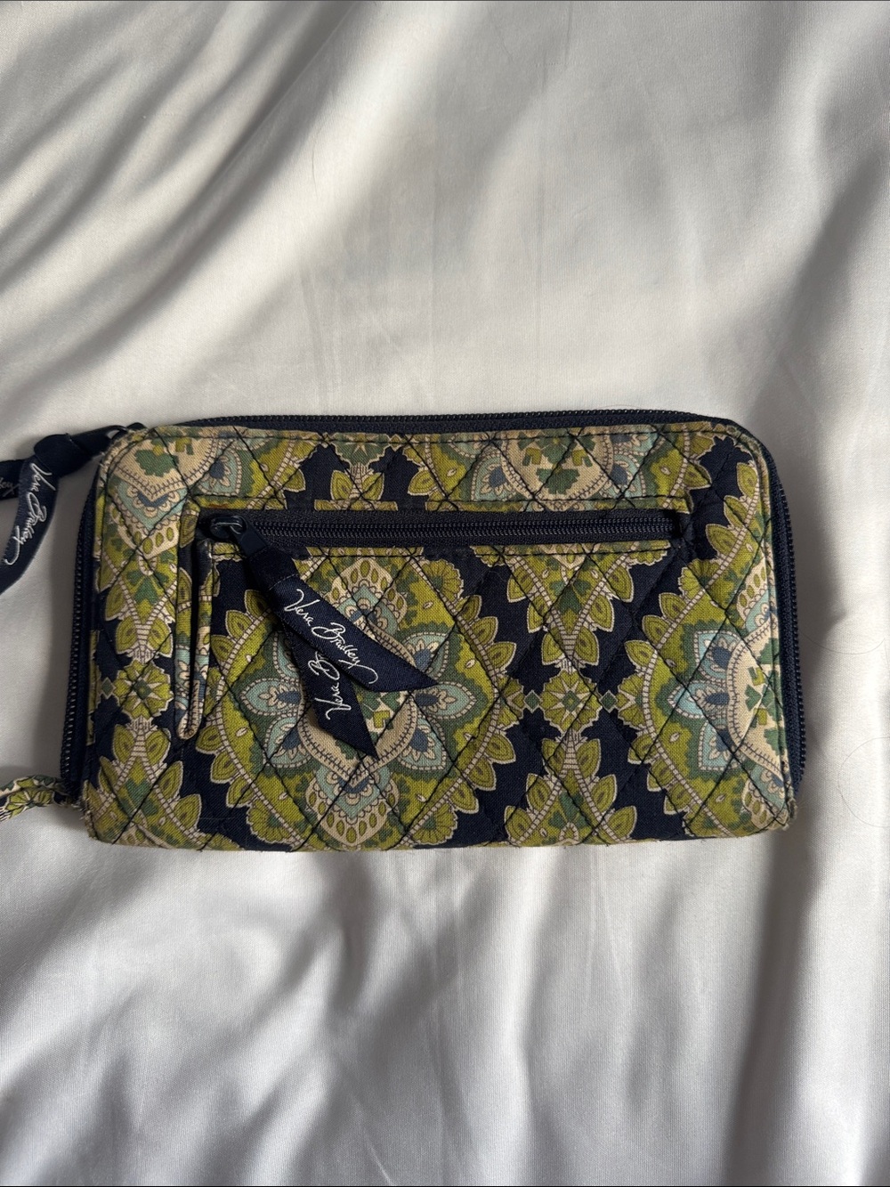 Vera Bradley Navy and Green Quilted Zip Wristlet